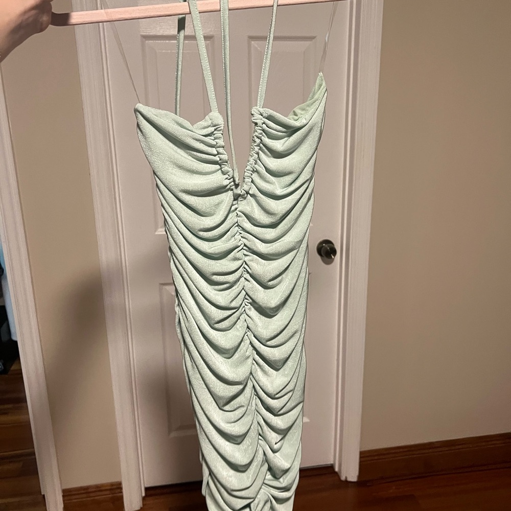 Elegant Mint Green Ruched Dress